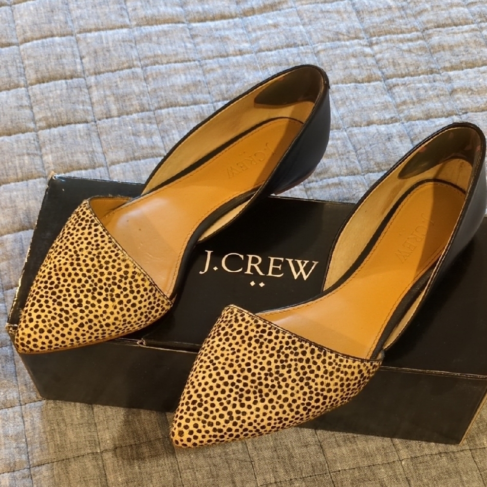 J. Crew Black and Tan Calf Hair Flats
